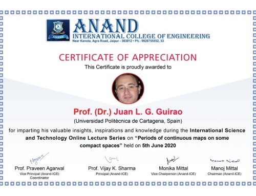 Plenary speaker at International Science and Technology Lecturer Series organized by Anand International College of Engineering, India